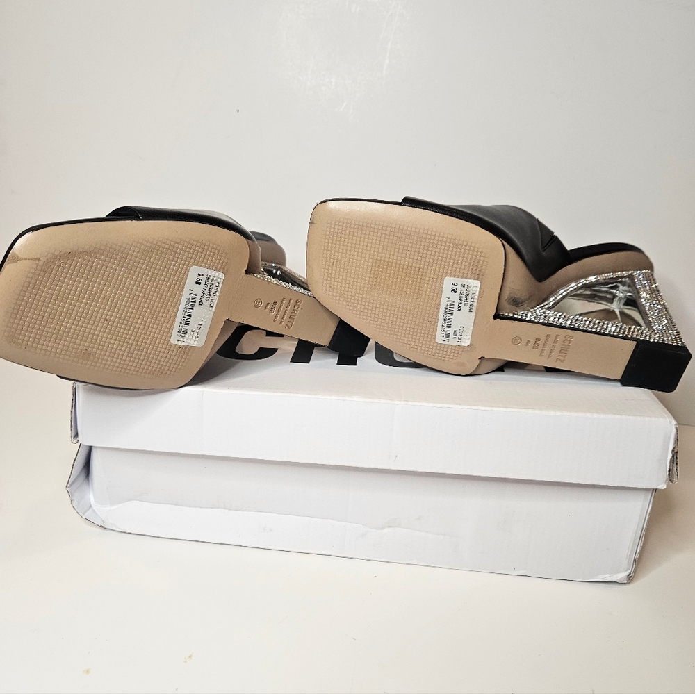 NEW IN BOX | Schutz Filipa Glam Wedge Mule Sandals - Black/Silver - 9.5 - Picture 5 of 10